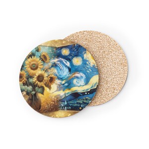 Artistic Sunflower Coasters, Vintage Inspired Drink Coasters for Home Decor, Unique Gifts for Housewarming, Cafe, or Art Lovers