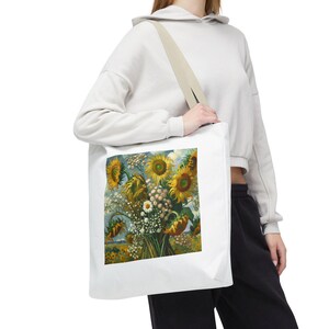 Sunflower Tote Bag, Floral Market Bag, Boho Shopping Tote, Garden Lover Gift, Eco-Friendly Reusable Bag