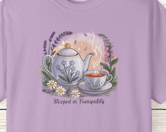 Comfort Colors Tea Lover T-Shirt, Cottagecore Floral and Teapot Print