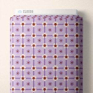 Retro Meadow Dorris Fabric in Lilac - Cloud9 Organic Quilting Cotton