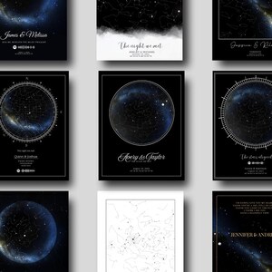 Carte personnalisée du ciel nocturne, couple d'étoiles, cadeau d'anniversaire personnalisé, date rapide Impression artistique
