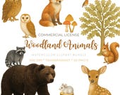 Woodland animals, Woodland friends, Autumn winter forest animals, Watercolor clipart png, clipart bundle set of 30, Commercials license