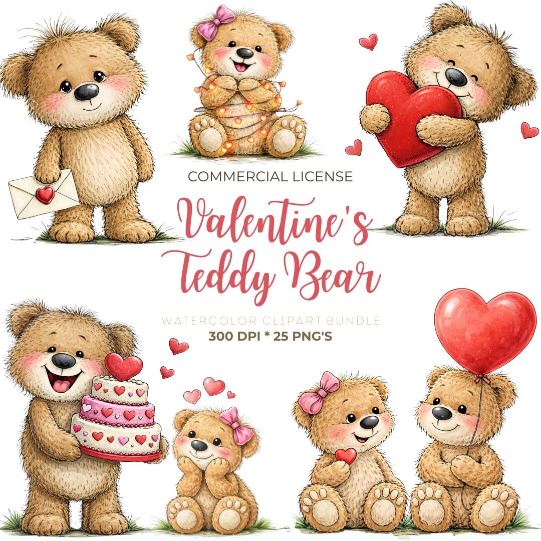 Watercolor Teddy Bear Clipart Png , Valentine's Day, Romantic Theme's ...