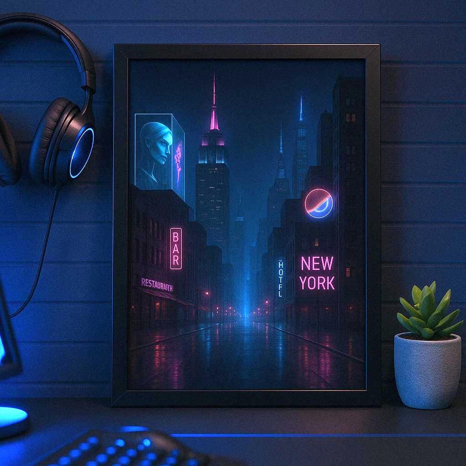 Cyberpunk New York City Wall Art – Futuristic Skyline Print, Neon Night ...