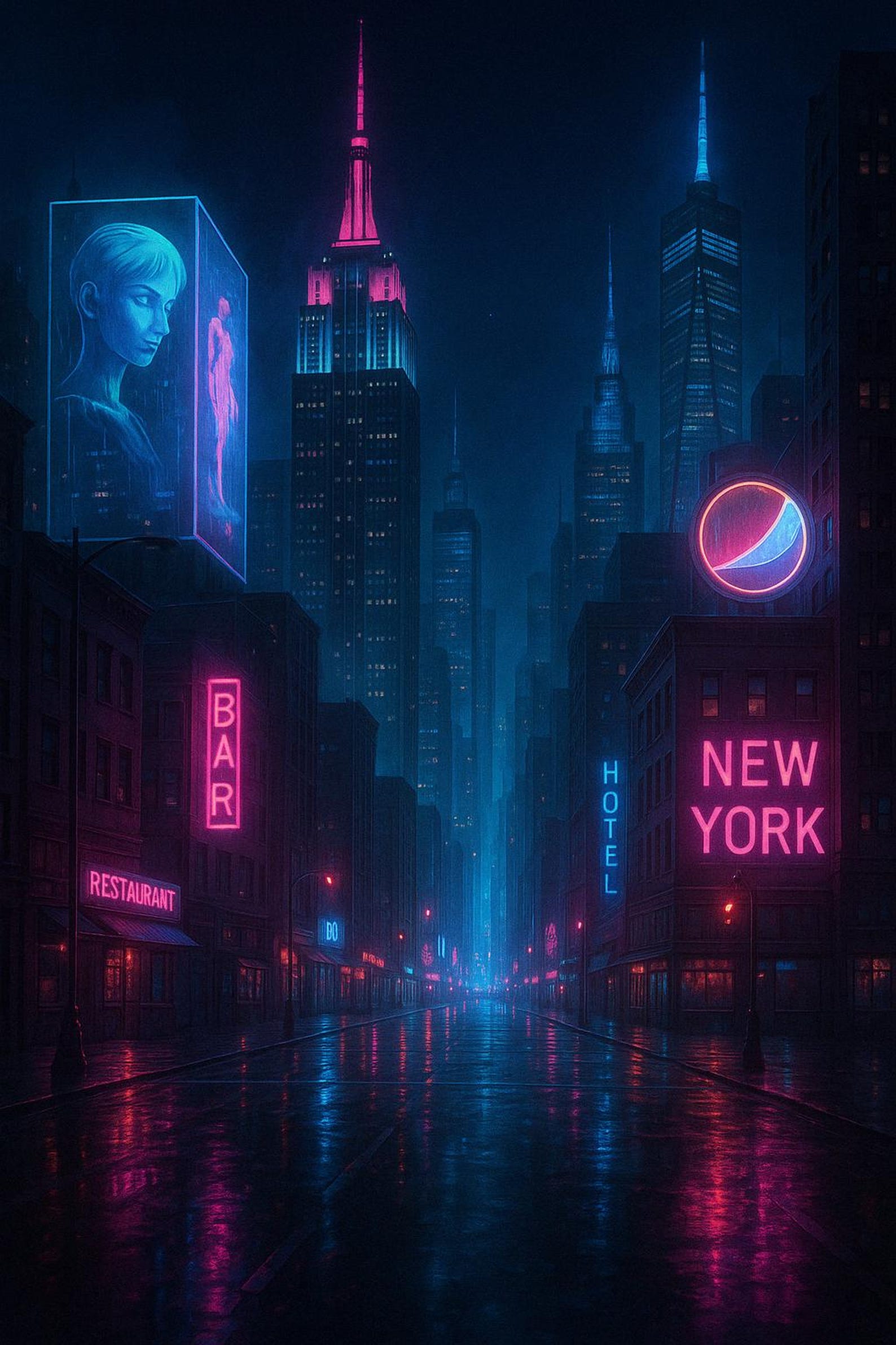 Cyberpunk New York City Wall Art – Futuristic Skyline Print, Neon Night ...
