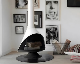 Chimenea vintage Malm Zircon blanca de 34" / Chimenea de leña de interior de mediados de siglo (MCM)