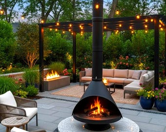 Chimenea de estilo vintage de mediados de siglo, 34 pulgadas, color negro mate, para el hogar, chimenea independiente de leña para sala de estar.