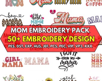 Mama Mama Stickmuster | 50+ Retro, Leopard Muster, Blumen Muster Stickdateien Pes, Dst, Exp, Jef, Vp3