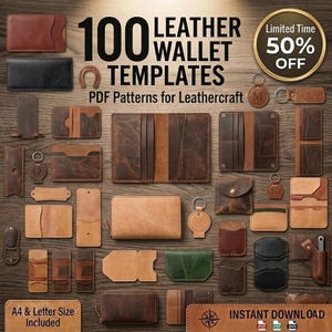 Leather Wallet Pattern Bundle, 100+ DIY Card Holder Template, Mens Bifold Wallet PDF,