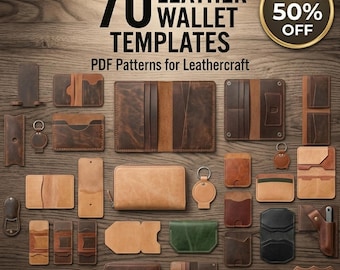 Pacchetto di oltre 70 modelli per portafogli in pelle, modello fai da te per porta carte, portafoglio da uomo a due ante in PDF,
