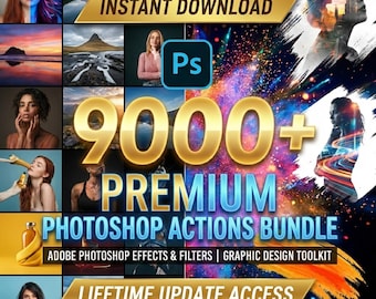 9.000+ Photoshop Aktionen bündeln | Adobe Photoshop Effekte und Filter | Grafikdesign-Toolkit | Sofort Download