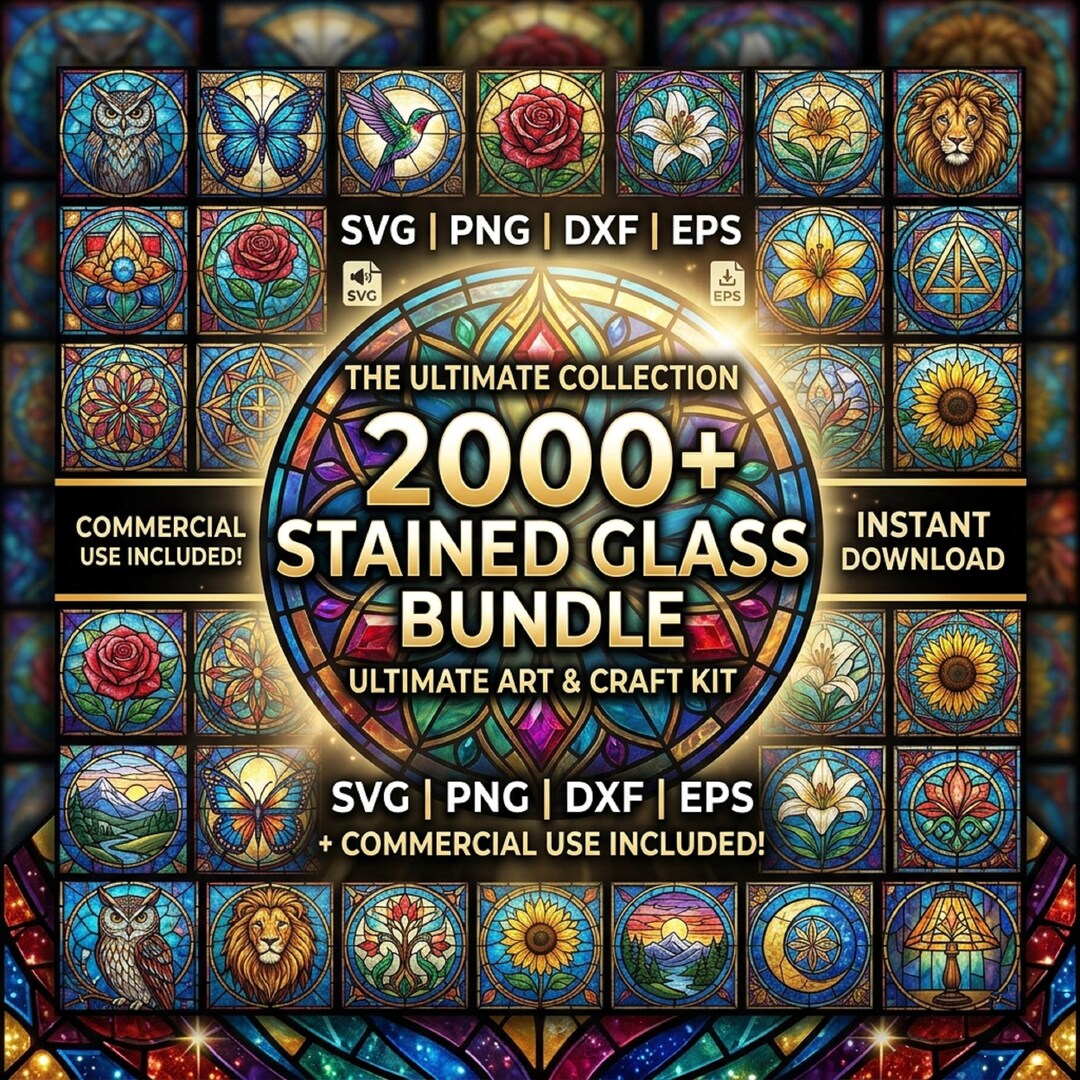 2000+ Stained Glass Bundle Png | Printable Window Art | Digital Craft Patterns