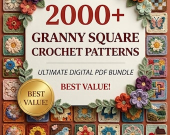 Pacchetto di oltre 2000 modelli PDF per motivi "Grandma Square" / Coperte, borse afghane, cardigan, borse tote, coperte, fodere per cuscini, poncho e arazzi.