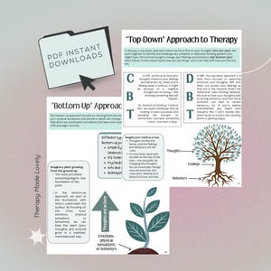 May include: A graphic illustrating two therapeutic approaches: "Bottom-Up" and "Top-Down." The image includes text, diagrams, and a tree representing thoughts, feelings, and behaviors. The phrase "PDF Instant Downloads" is also visible.