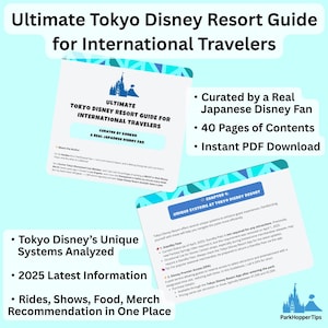 以下が含まれることがあります： 東京ディズニーリゾートを訪れる国際旅行者向けのガイド。このガイドは、日本のディズニーファンによって作成され、リゾートのユニークなシステム、アトラクション、ショー、食べ物、商品に関する情報が含まれています。このガイドは40ページで、すぐにPDFダウンロードできます。