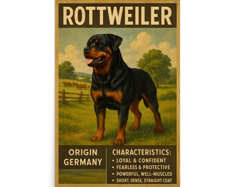Poster da parete con cane Rottweiler - Decorazione poster per cani - Razze di cani - Regalo per amanti dei cani - Poster per animali domestici - Arte da parete per animali domestici - Regalo per animali domestici - Poster artistico per cani -