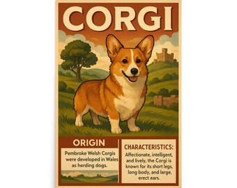 Corgi Wall Decor Poster - Corgi Dog Poster - Hondenkunst aan de muur - Cadeau voor Corgi-bezitters - Hondenliefhebbers - Hondenrassen - Huisdierposter - Corgi Art Decor -