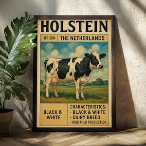 Holstein Cattle Art Poster - Cattle Decor - Cow Wall Art - Cow Poster - Animal Poster - Farmer Art - Cow Breed - Cattle Decor - Cow Art -