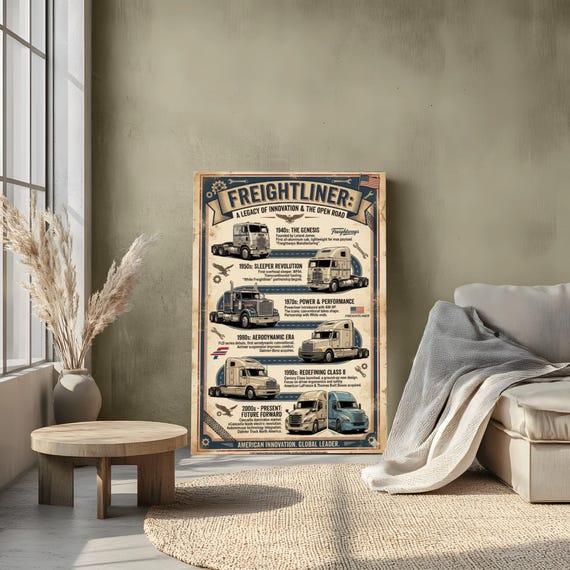 Freightliner Poster - the History of Freightliner Semi Trucks