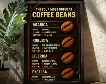 Kaffeebohnen Poster - Kaffeerösten Poster - Kaffeebohnen Arten - Kaffee Origins - Kaffee Wand Dekor - Kaffeekunst - Kaffeebohne Kunst und Dekor