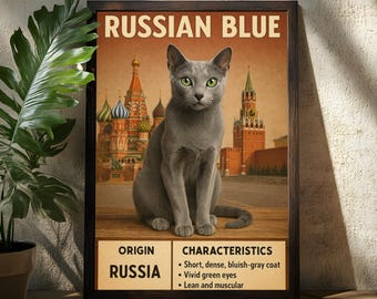 Russian Blue Cat Wall Art Poster - Russian Blue Cat Poster - Cat Poster - Cat Art - Cat Decor - Cat Owner Gift - Kitten Poster Cat Wall Art
