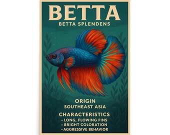 Póster de pez betta - Arte mural de peces - Decoración de pared de peces - Arte de pez betta - Decoración de pez betta - Pez mascota - Regalo para dueños de peces - Póster de peces