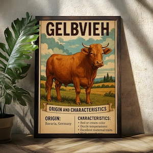 Gelbvieh Cattle Art Poster - Cattle Decor - Cow Art Poster - Cow Breeds - Animal Art Poster - Animal Lover - Farmer Poster - Farmer Art -
