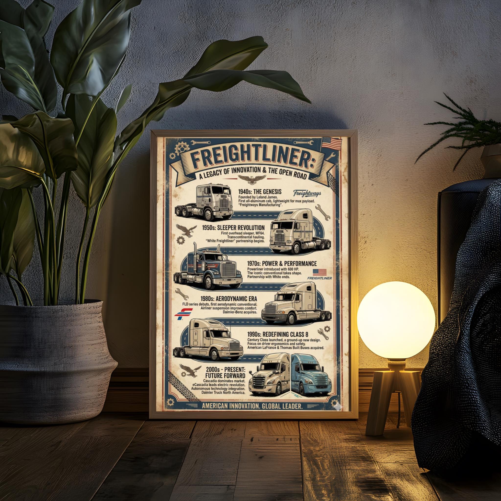 Freightliner Poster - the History of Freightliner Semi Trucks