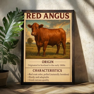 Red Angus Cattle Art Poster - Cow Art Poster - Cow Breeds - Cow Decor - Animal Poster - Animal Art - Farmer Poster - Rancher Poster - Wall