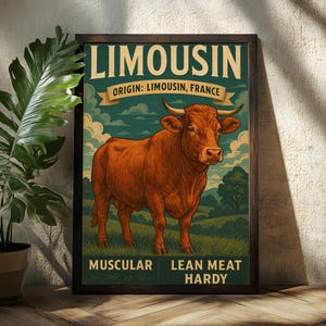 Limousin Cattle Art Poster - Limousin Cow Poster - Cow Breeds - Cow Art - Farmer Art Poster - Cow Decor - Animal Art - Cowboy Poster - Wall