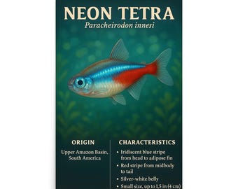 Póster de pez tetra neón - Arte mural de tetra neón - Arte mural de peces - Mascota de pez - Decoración de pared de peces - Arte de peces - Amantes de los peces - Arte para peceras - Peces