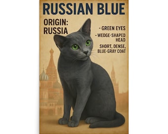 Russian Blue Cat Poster - Cat Wall Art Poster - Cat Poster - Kitten Art - Cat Owner Gift - Cat Art - Cat Decor - Russian Blue Cat Wall Art -