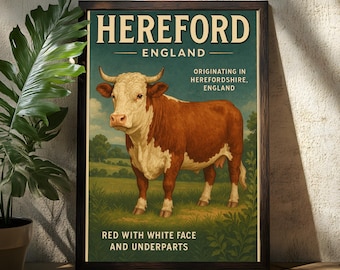 Hereford Cattle Poster - Hereford Wall Art - Cow Art - Cattle Art Decor - Cattle Breeds - Animal Art Poster - Farm Art Poster - Farmer Art -