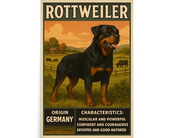 Poster da parete con cane Rottweiler - Poster sulla razza Rottweiler - Poster con cane - Arte con cane - Decorazione da parete con cane - Regalo per amanti dei cani - Poster per animali domestici - Regalo per -