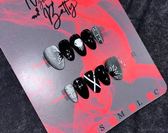 My Hero Academia press on nails Bakugo black and white