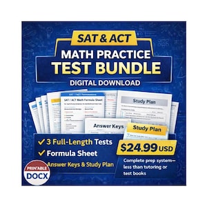 SAT & ACT Math Practice Test Bundle | 3 Full-Length Tests, Formula Sheet, Study Plan, Answer Keys | Digital Download