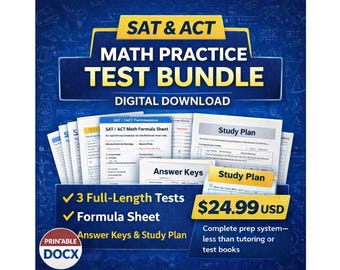 Pakiet testów ćwiczeniowych z matematyki SAT i ACT | 3 pełne testy, arkusz wzorów, plan nauki, klucze odpowiedzi | Wersja cyfrowa do pobrania