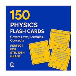 Physik Karteikarten Paket – 150+ Karten | Note 9/10 Prüfungsvorbereitung | Bewegung, Kräfte, Energie, Geschosse, Elektrizität, Wärme | Druckbares PDF