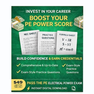 Paquete de examen PE Power: más de 270 reglas, hoja de fórmulas, 100 preguntas de práctica y plan de estudio / PDF digital / Descarga instantánea