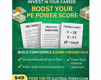Pacote para o Exame PE Power – Mais de 270 regras, formulário, 100 questões práticas, plano de estudos | PDF digital | Download imediato