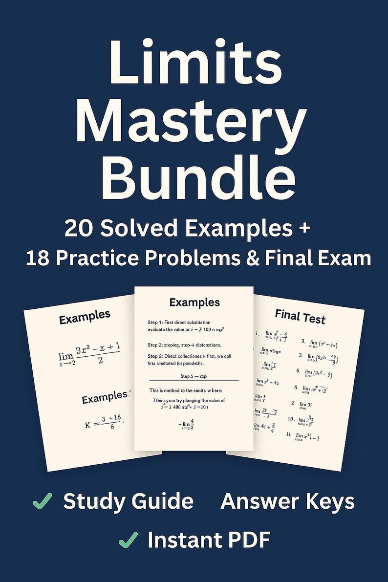 Pode incluir: Um download digital azul e branco para um pacote de dom&iacute;nio de limites. O pacote inclui 20 exemplos resolvidos, 18 problemas de pr&aacute;tica e um exame final. Tamb&eacute;m inclui um guia de estudo e as respostas.