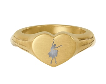 Ballet Dancer Heart Signet Ring | Engraved Stainless Steel