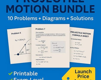 Pacote Completo de Problemas de Projéteis – 10 Problemas de Física Ilustrados com Soluções Completas | Download Digital