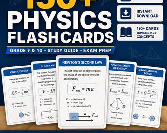 Physics Flashcards Grade 9 & 10 | 150+ Study Guide (Digital Download)