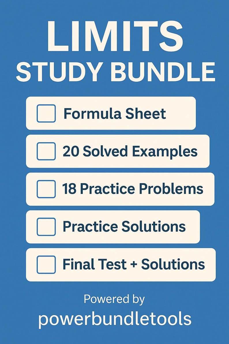 Pode incluir: Uma lista de verifica&ccedil;&atilde;o azul com caixas de sele&ccedil;&atilde;o brancas e texto. A lista de verifica&ccedil;&atilde;o inclui: Formula Sheet, 20 Solved Examples, 18 Practice Problems, Practice Solutions e Final Test + Solutions. O texto "Powered by powerbundletools" est&aacute; na parte inferior da lista de verifica&ccedil;&atilde;o.