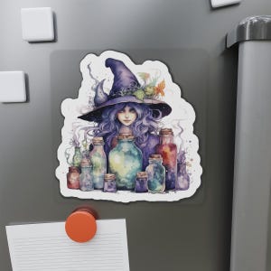 Magical Witch Die-Cut Magnets | Enchanting Home Decor, Witchcraft Gifts, Unique Kitchen Accessories, Halloween Decor, Art Magnets