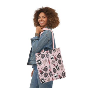 Whimsical Skull Canvas Tote Bag: Boho Everyday Shopper