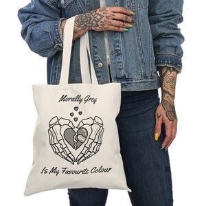 Morally Grey Natural Tote Bag, Ekologiczna torba na zakupy, Prezent dla niej, Codzienne użytkowanie, Prezent z podziękowaniem, Słodka torba