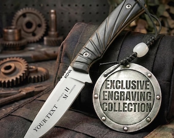Personalized Nomad Fixed Knife + Leather Sheath - Custom Engraved Hunting Camping Outdoor Gift by Kova