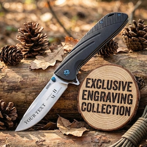 Personalized Stratus Folding Knife | Surviving, Hunting, Camping Gift Drop-Point 3.25" Blade, G10 Handle | Kova